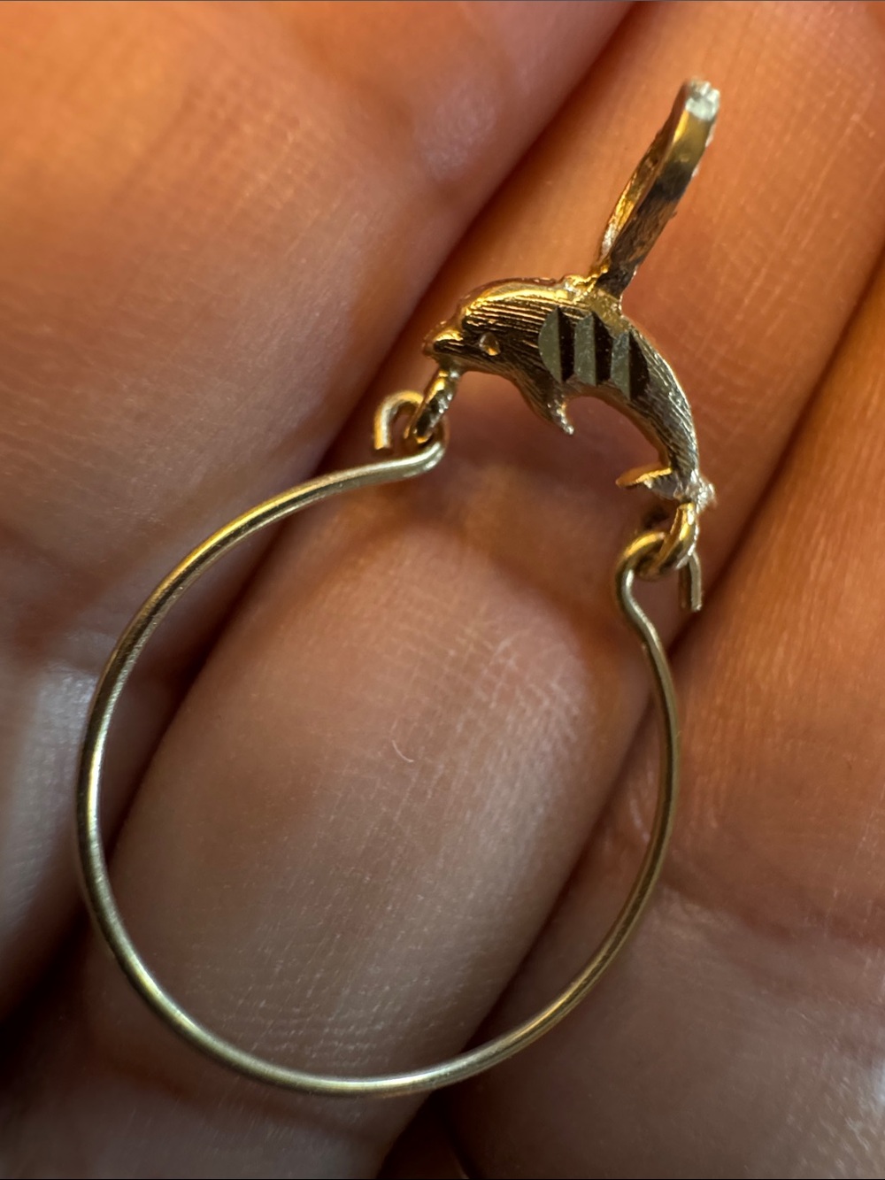 14K Solid Gold Dolphin Hoop Charm Holder